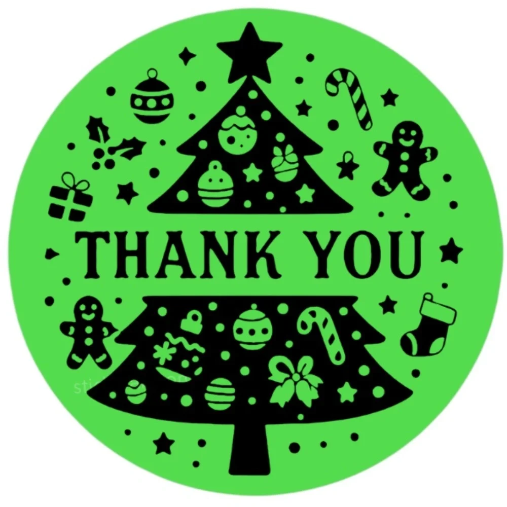 Gold Christmas Thank You Stickers • Holiday Packaging Labels • 2 Inch Round
